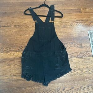 Black Denim Overall Shorts